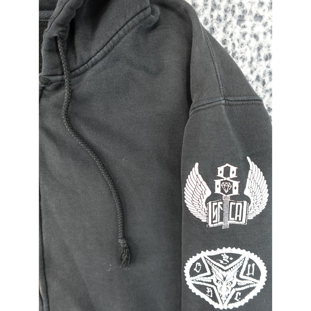 Rebel8‎ Graphic Zip Hoodie Mens Large Black Occult Metal Streetwear Distressed - Picture 3 of 13